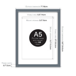 A5 Grey Picture Frame With Mount For A6 (10.5 X 14.8Cm - 4.1 X 5.8In) Poster, Photo, Artwork, Or Print. - thumbnail 2