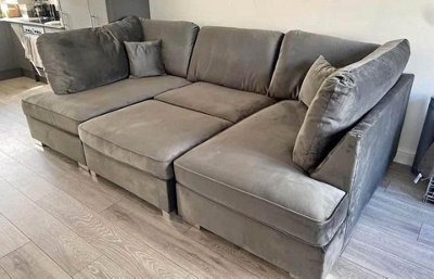 Berlin 5 Seater U Shaped Plush Fabric Corner Sofa Steel Grey - image 1