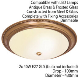Semi Flush Ceiling Light Brass & Frosted Glass Large Round Dome Traditional Lamp - thumbnail 2