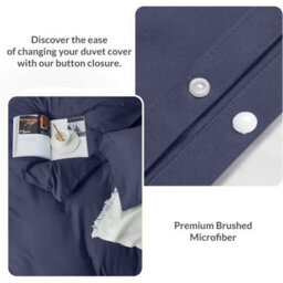 Oxford Homeware Navy King Plain Dyed Duvet Cover, Fitted Sheet & Pillowcases Set 4 Piece Bed Sets - thumbnail 4
