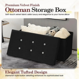 Black Ottoman Storage Footstool For Living Room - thumbnail 4