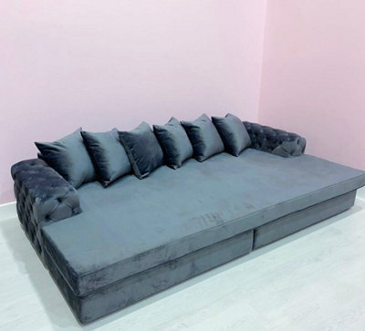 Stratus Interiors Bella Cinema Sofa Tv Room Chesterfield Design With Optional Cup Holders-Silver Naples-Chesterfield Front And Sides-Cupholders