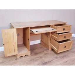 Large Wide Solid Pine Straight Computer Desk Rustic Wooden Office Table - thumbnail 5