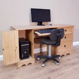Large Wide Solid Pine Straight Computer Desk Rustic Wooden Office Table - thumbnail 6