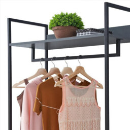 Timber Art Design Zahra Bedroom Double Open Wardrobe 4 Shelves Furniture Storage Cupboard Dark Grey - thumbnail 5