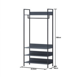 Timber Art Design Zahra Bedroom Double Open Wardrobe 4 Shelves Furniture Storage Cupboard Dark Grey - thumbnail 7