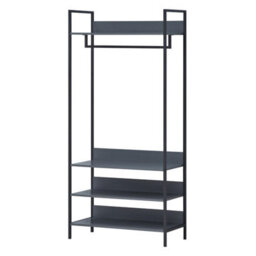 Timber Art Design Zahra Bedroom Double Open Wardrobe 4 Shelves Furniture Storage Cupboard Dark Grey - thumbnail 2