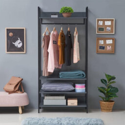 Timber Art Design Zahra Bedroom Double Open Wardrobe 4 Shelves Furniture Storage Cupboard Dark Grey - thumbnail 1