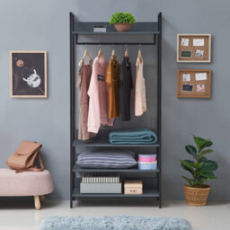 Timber Art Design Zahra Bedroom Double Open Wardrobe 4 Shelves Furniture Storage Cupboard Dark Grey - thumbnail 3