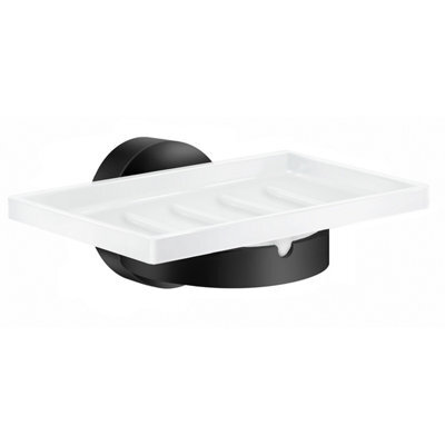 Smedbo Porcelain Rectangular Soap Dish Tray And Matt Black Wall Mounted Holder With Concealed Screws For Bath Shower Bathroom
