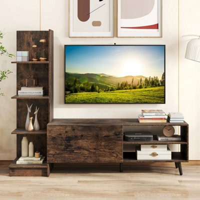 Tv Stand For Tvs Up To 50 Inches Entertainment Center With Bookshelf-Brown - image 1