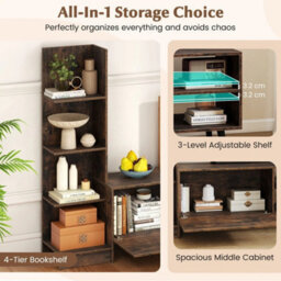 Tv Stand For Tvs Up To 50 Inches Entertainment Center With Bookshelf-Brown - thumbnail 4
