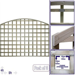 Premier Garden Supplies Arch Top Wooden Trellis Panel 6Ft X 4Ft (3 Pack) Standard Square Lattice Fencing Screen Divider For Climbing Plant Support