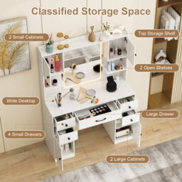 Costway Makeup Vanity Desk With Lighted Mirror Dressing Table With Charging Station White - thumbnail 7