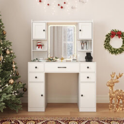 Costway Makeup Vanity Desk With Lighted Mirror Dressing Table With Charging Station White - thumbnail 4
