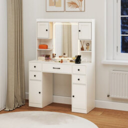Costway Makeup Vanity Desk With Lighted Mirror Dressing Table With Charging Station White - thumbnail 3