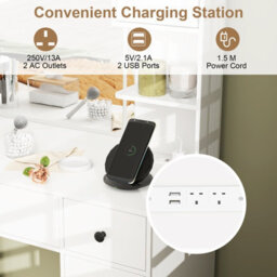 Costway Makeup Vanity Desk With Lighted Mirror Dressing Table With Charging Station White - thumbnail 5