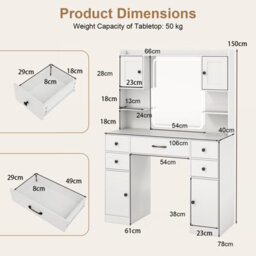 Costway Makeup Vanity Desk With Lighted Mirror Dressing Table With Charging Station White - thumbnail 2