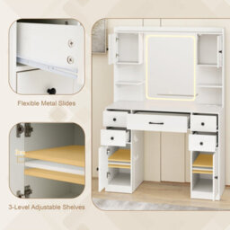 Costway Makeup Vanity Desk With Lighted Mirror Dressing Table With Charging Station White - thumbnail 8