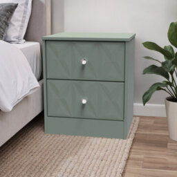 Genoa Ready Assembled Matt Green No Effect 2 Drawer Bedside Chest (H)521mm (W)450mm (D)395mm - thumbnail 1