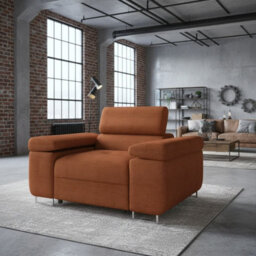 Torezio Armchair Adjustable Headrests Upholstered Freestanding Chipboard Frame Metal Legs 134X102X90Cm Orange