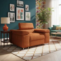 Torezio Armchair Adjustable Headrests Upholstered Freestanding Chipboard Frame Metal Legs 134X102X90Cm Orange - thumbnail 2