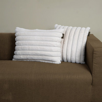rucomfy Beanbags Rucomfy Ribbed Faux Fur 40X60Cm  Cushion - Ivory Cosy Luxury Home Decor Pillow - image 1