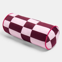 Ohs Checkerboard Matte Velvet Bolster Pillow Soft Cylindrical Cushion - thumbnail 4