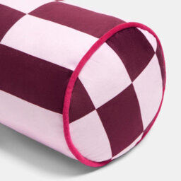 Ohs Checkerboard Matte Velvet Bolster Pillow Soft Cylindrical Cushion - thumbnail 5