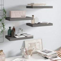 Berkfield Floating Wall Shelves 4 Pcs High Gloss Grey 40X23X3.8 Cm Mdf - thumbnail 1