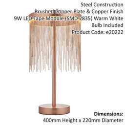 Brushed Copper Table Lamp Light & Waterfall Chain Shade - Integrated Led Module - thumbnail 2