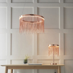 Brushed Copper Table Lamp Light & Waterfall Chain Shade - Integrated Led Module - thumbnail 4