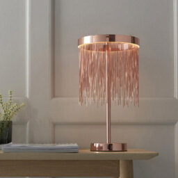 Brushed Copper Table Lamp Light & Waterfall Chain Shade - Integrated Led Module - thumbnail 3