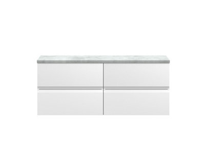Balterley Mavesyn Contemporary 4 Drawer Wall Hung Vanity Unit With Laminate Worktop, Satin White, 1200mm - image 1