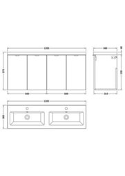 Hudson Reed Fusion Wall Hung 4 Door Vanity Unit & Twin Ceramic Basin, Sink Vanity Unit, Charcoal Black, 1200mm - thumbnail 3