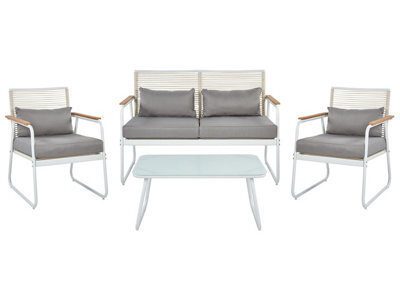 Beliani Garden Set White Steel 4-Seater Lounge Set With Grey Cushions And Table - image 1