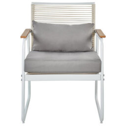 Beliani Garden Set White Steel 4-Seater Lounge Set With Grey Cushions And Table - thumbnail 4
