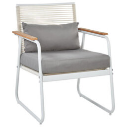Beliani Garden Set White Steel 4-Seater Lounge Set With Grey Cushions And Table - thumbnail 3