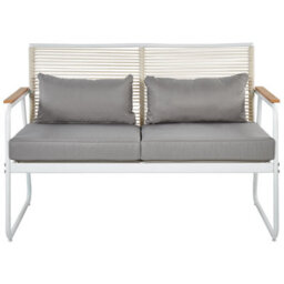 Beliani Garden Set White Steel 4-Seater Lounge Set With Grey Cushions And Table - thumbnail 7
