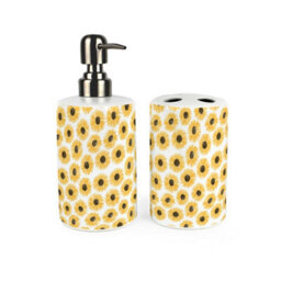 Purely Home Yellow Sunflowers Bathroom Set - Refillable Ceramic Soap Dispenser & Toothbrush Holder - thumbnail 1
