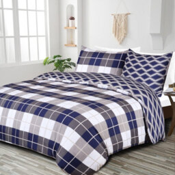 Ameha Printed Duvet Cover 3 Piece Set Navy Check Design Reversible & Skin-Friendly Super King Size (260X220Cm) - thumbnail 7