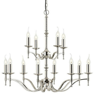 Avery Ceiling Pendant Chandelier Light 12 Lamp Bright Nickel Curved Candelabra - image 1