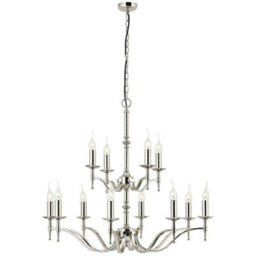 Avery Ceiling Pendant Chandelier Light 12 Lamp Bright Nickel Curved Candelabra - thumbnail 3