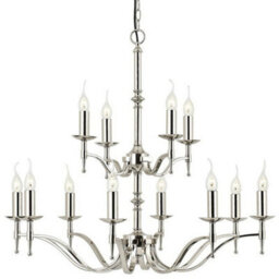 Avery Ceiling Pendant Chandelier Light 12 Lamp Bright Nickel Curved Candelabra - thumbnail 1