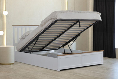 Comfy Living 5Ft White Wooden Gas Lift Ottoman Storage Bedframe - image 1