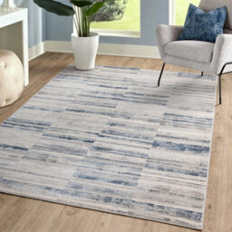 The Rug Edit Ritz Metallic Stripe Blue Living Room Rug - 200X275Cm - thumbnail 1