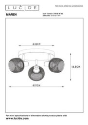 Lucide Maren Retro Ceiling Spotlight 37Cm - 3Xe14 - Matt Gold, Brass - thumbnail 7