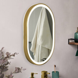 Litecraft Aves Satin Brass Led Oval Cct Bathroom Mirror With Touch Demist - thumbnail 1