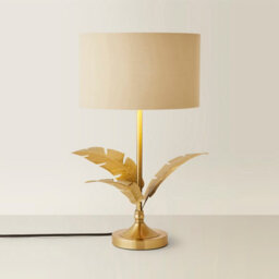 Valuelights Christina Natural With Metallic Gold Drum Shade Gold Palm Leaf Table Lamp - thumbnail 1