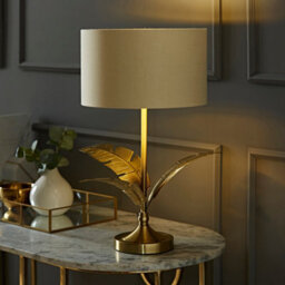 Valuelights Christina Natural With Metallic Gold Drum Shade Gold Palm Leaf Table Lamp - thumbnail 2